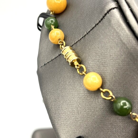 Yellow Jade & Green Nephrite Jade Cloisonne Beaded Carved Foo Dog Necklace 18" - Picture 9 of 12